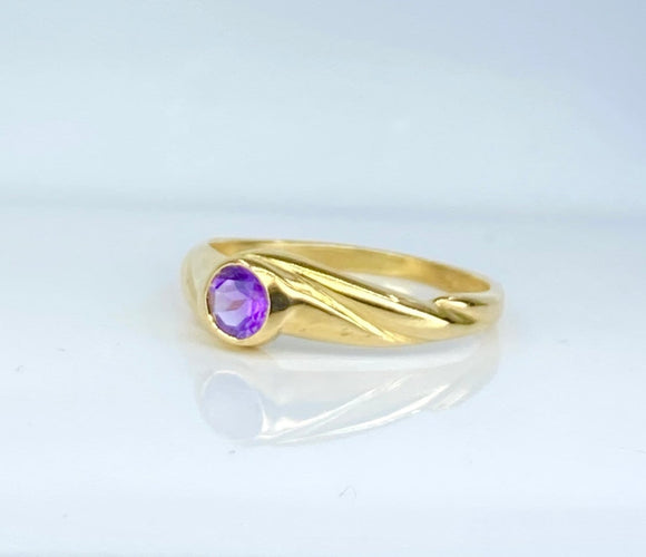 Bague 51 Bague jonc en or jaune 18 carats avec améthyste 58 Facettes AB708