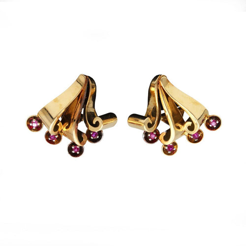 Boucles d'oreilles Boucles d'oreilles à clips - Or jaune 750 et platine 950, rubis synthétiques 58 Facettes 260025SP