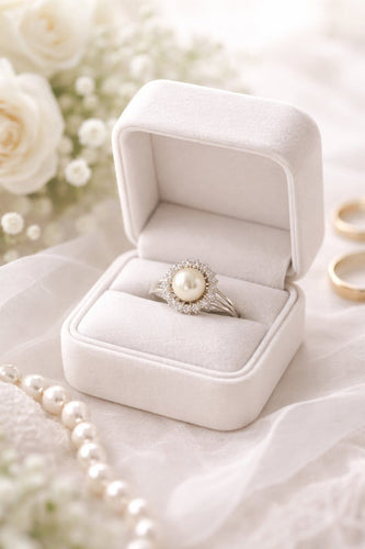 Bague 56 Bague vintage en or blanc 18 carats avec perle et diamants 58 Facettes 50380