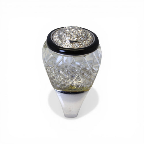 Bague 54 David Webb - Bague en or blanc avec diamants et cristal de roche 58 Facettes