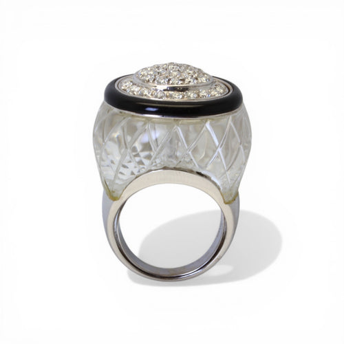 Bague 54 David Webb - Bague en or blanc avec diamants et cristal de roche 58 Facettes