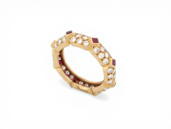 Bague 50 Mauboussin - Bague alliance en or jaune 18k, diamants et rubis, T50 58 Facettes 273982