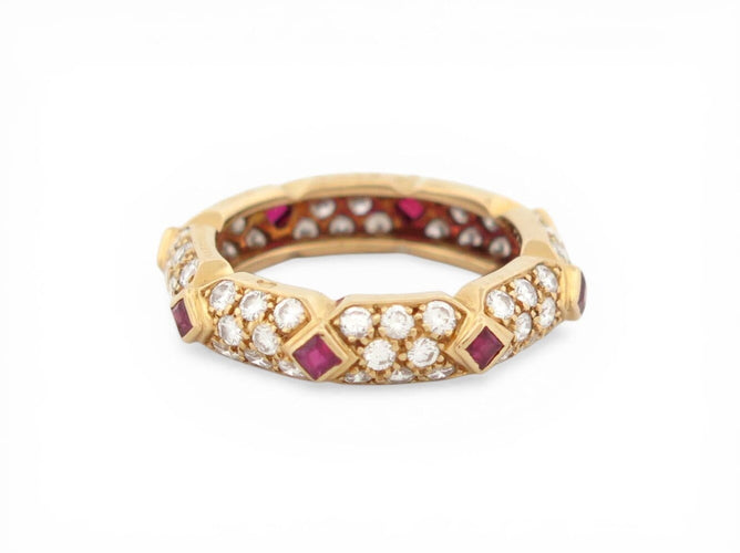 Bague 50 Mauboussin - Bague alliance en or jaune 18k, diamants et rubis, T50 58 Facettes 273982