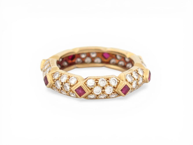 Bague 50 Mauboussin - Bague alliance en or jaune 18k, diamants et rubis, T50 58 Facettes 273982