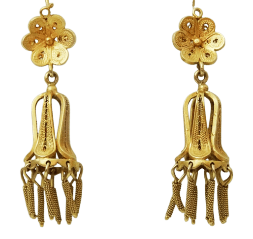 Boucles d'oreilles Boucles d'oreilles orientales anciennes en or 19-20 carats, filigrane 58 Facettes earrings 38