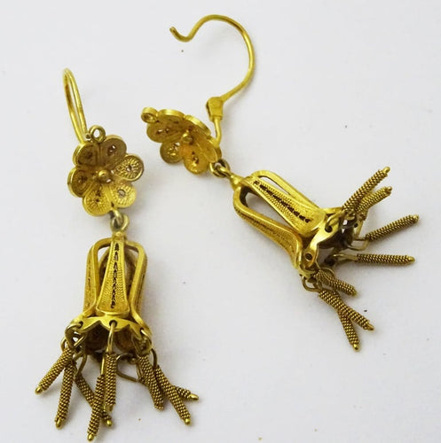 Boucles d'oreilles Boucles d'oreilles orientales anciennes en or 19-20 carats, filigrane 58 Facettes earrings 38