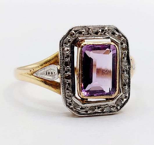 Bague 55.5 Bague Art déco en or 18k, améthyste et diamants taille rose 58 Facettes A06959