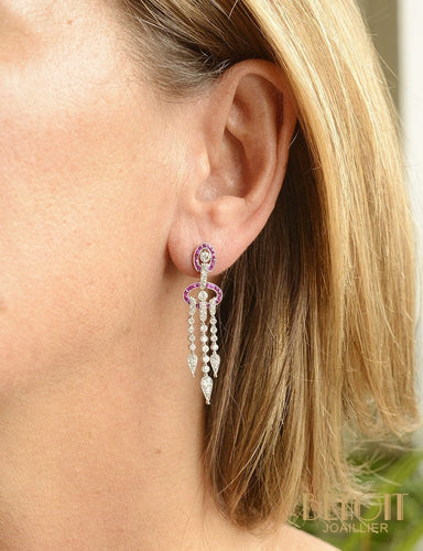 Boucles d'oreilles Boucles d'oreilles Art déco en platine 850 et rubis calibrés 58 Facettes A10220