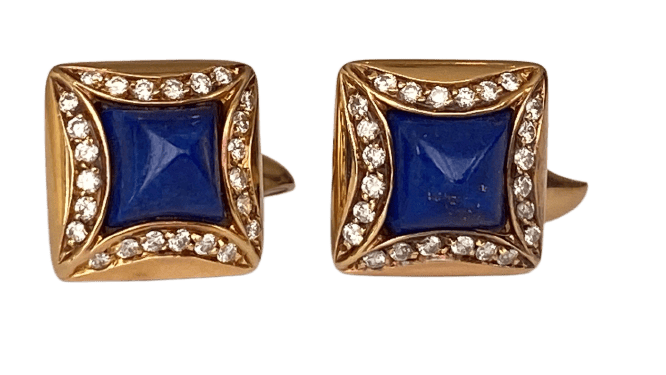 Boucles d'oreilles Boucles d’oreilles en or jaune 18 ct lapis-lazuli et diamants 58 Facettes ring