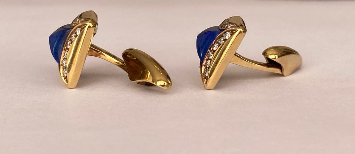 Boucles d'oreilles Boucles d’oreilles en or jaune 18 ct lapis-lazuli et diamants 58 Facettes ring