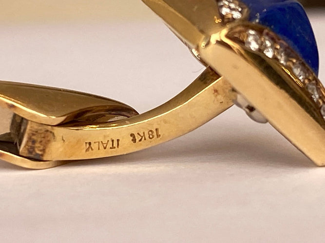 Boucles d'oreilles Boucles d’oreilles en or jaune 18 ct lapis-lazuli et diamants 58 Facettes ring