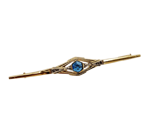 Broche Broche Art déco en or 18k et verre bleu (circa 1920) 58 Facettes B01022