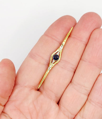 Broche Broche Art déco en or 18k et verre bleu (circa 1920) 58 Facettes B01022