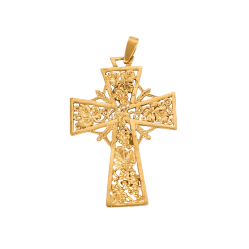 Pendentif Croix - Pendentif ajouré en or jaune 18 carats à grappes de raisin 58 Facettes croix