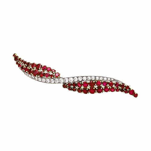 Broche Broche barrette or jaune, platine, rubis et diamants. 58 Facettes 35485