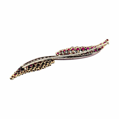 Broche Broche barrette or jaune, platine, rubis et diamants. 58 Facettes 35485
