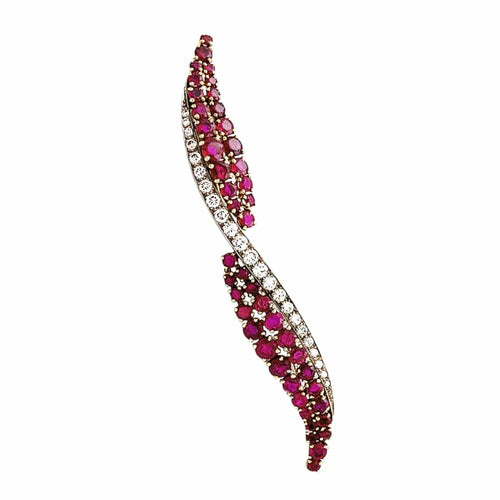 Broche Broche barrette or jaune, platine, rubis et diamants. 58 Facettes 35485