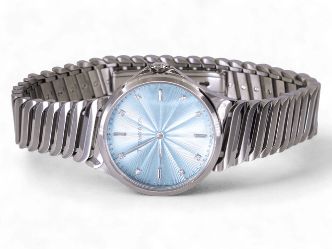 Montre Tiffany & Co Metro - Montre en acier avec diamants, cadran bleu ondulé 58 Facettes TCOW