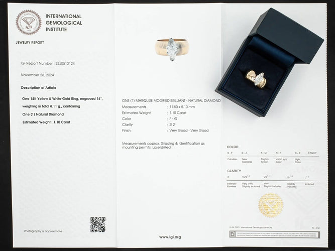 Bague Bague solitaire marquise 1,10 ct en or 14K (585) 58 Facettes AC77