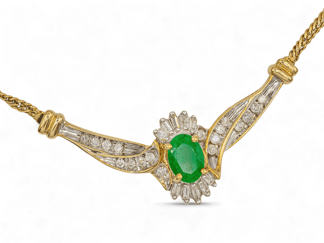 Collier Collier en or 14 K (585) avec diamants et émeraude 58 Facettes AG86