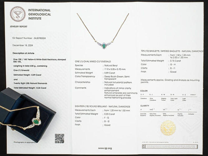 Collier Collier en or 14 K (585) avec diamants et émeraude 58 Facettes AG86