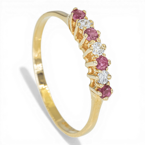 Bague 47 Bague en or jaune 14 kt avec diamant et rubis 58 Facettes 01ZX