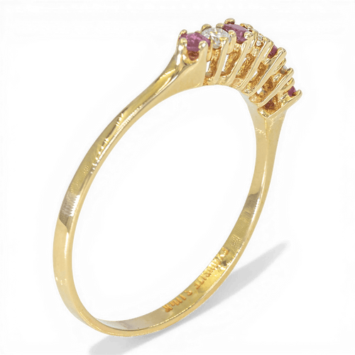 Bague 47 Bague en or jaune 14 kt avec diamant et rubis 58 Facettes 01ZX