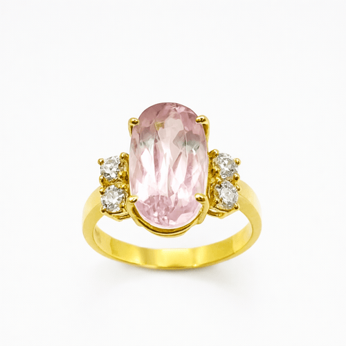 Bague 55 Bague en or jaune 750 avec kunzite et diamants 58 Facettes 50337