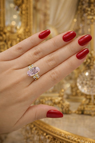 Bague 55 Bague en or jaune 750 avec kunzite et diamants 58 Facettes 50337