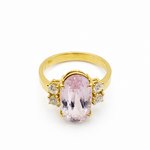 Bague 55 Bague en or jaune 750 avec kunzite et diamants 58 Facettes 50337