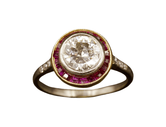 Bague Art déco - Bague en platine et or jaune, diamant et rubis 58 Facettes A10098