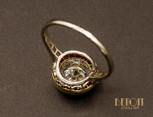 Bague Art déco - Bague en platine et or jaune, diamant et rubis 58 Facettes A10098