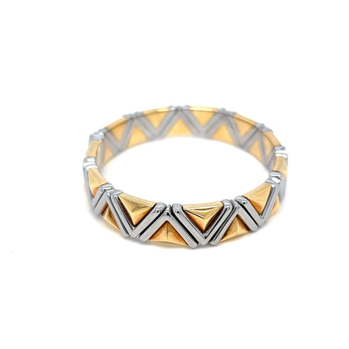 Bracelet Bvlgari Piramide - Bracelet manchette en or jaune 18k et acier 58 Facettes