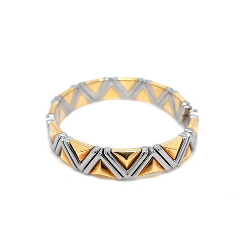 Bracelet Bvlgari Piramide - Bracelet manchette en or jaune 18k et acier 58 Facettes