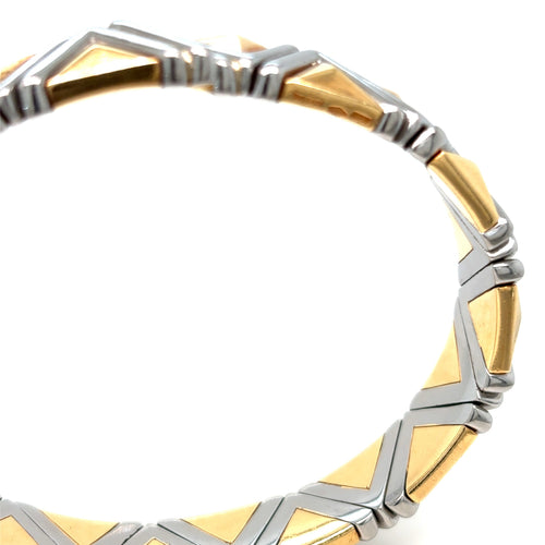 Bracelet Bvlgari Piramide - Bracelet manchette en or jaune 18k et acier 58 Facettes