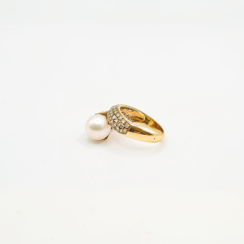 Bague 54 Bague en or jaune 18 carats avec perle de Tahiti, diamants et rubis 58 Facettes Bague #5016