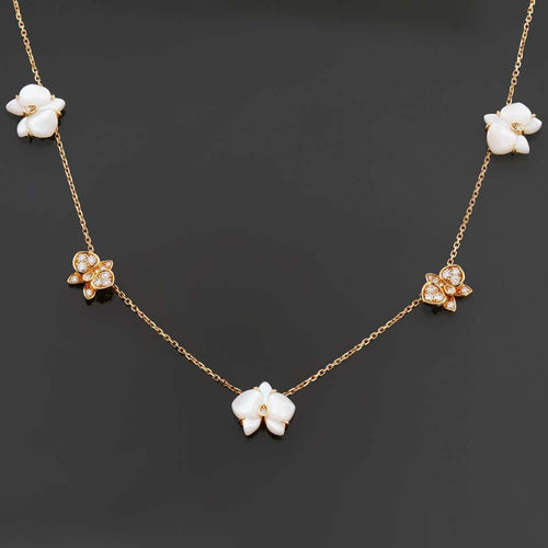 Collier Cartier Caresse d'Orchidées - Collier en or jaune 18 k, nacre et diamants 58 Facettes CRT2698