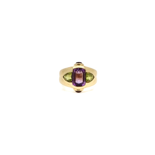Bague 55.5 Bague Lilas en or jaune 18K avec améthyste et péridots 58 Facettes REF24062-225