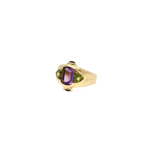 Bague 55.5 Bague Lilas en or jaune 18K avec améthyste et péridots 58 Facettes REF24062-225