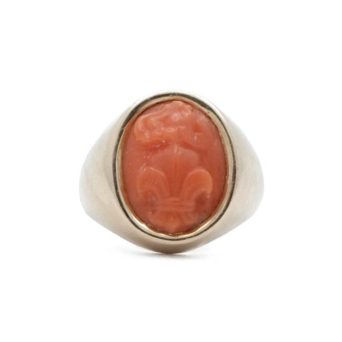 Bague 48 Chevalière - Bague en or jaune 18K et corail rouge 58 Facettes REF2223