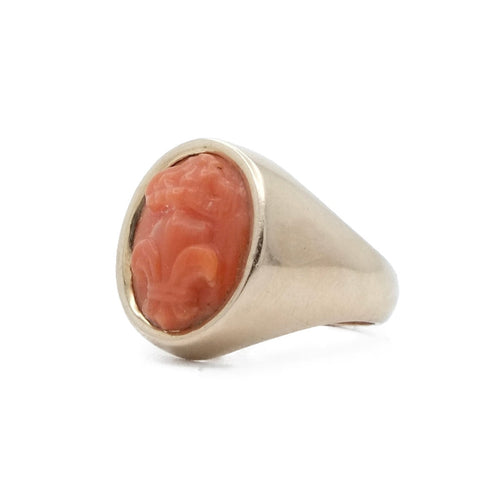 Bague 48 Chevalière - Bague en or jaune 18K et corail rouge 58 Facettes REF2223