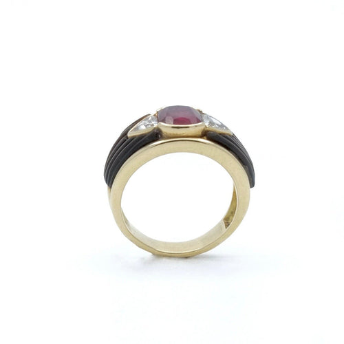 Bague 50.5 Bague bandeau en or jaune avec rubis coussin, diamants et nacre 58 Facettes REF2220