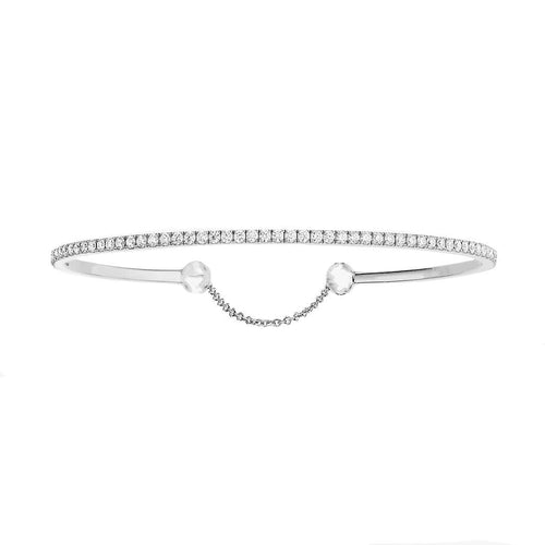 Bracelet Bracelet jonc ovale ouvrant en or blanc 18 carats et diamants 58 Facettes JB20212