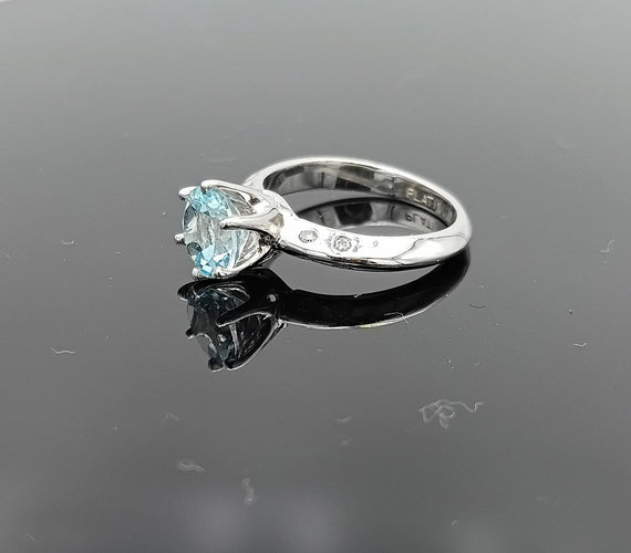 Bague 49 Bague solitaire vintage en platine avec aigue-marine et diamants 58 Facettes Valoir/250