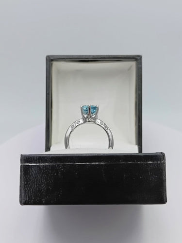 Bague 49 Bague solitaire vintage en platine avec aigue-marine et diamants 58 Facettes Valoir/250