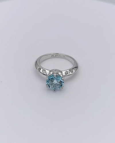 Bague 49 Bague solitaire vintage en platine avec aigue-marine et diamants 58 Facettes Valoir/250
