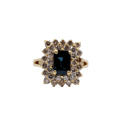 Bague 50 Bague pompadour vintage en or 18k, saphir 0,80 ct et diamants 58 Facettes A06961