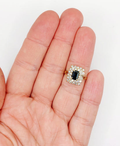 Bague 50 Bague pompadour vintage en or 18k, saphir 0,80 ct et diamants 58 Facettes A06961