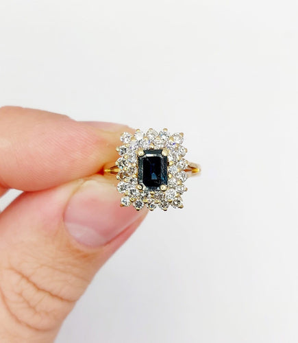 Bague 50 Bague pompadour vintage en or 18k, saphir 0,80 ct et diamants 58 Facettes A06961