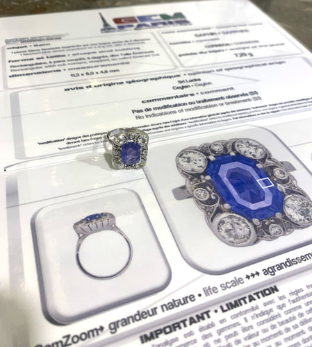 Bague 54.5 Bague - Saphir de Ceylan 4,66 ct et diamants en platine et or gris 18 carats 58 Facettes BSA92